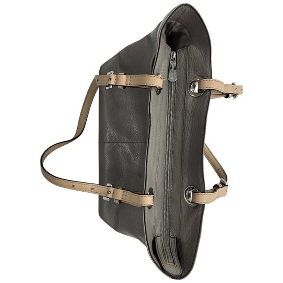 Michael Kors Pebbled Leather Shoulder Tote Bag Gray Taupe Silver Hardware Purse - Picture 14 of 16